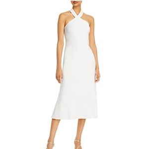 Aidan Mattox Halter Neck Cocktail Midi Dress in Ivory